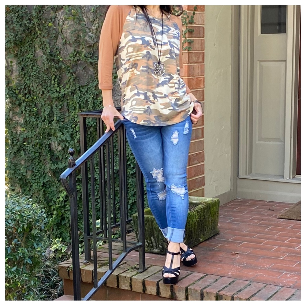 Mocha camouflage chic 3/4 sleeves top - Picture 4 of 8